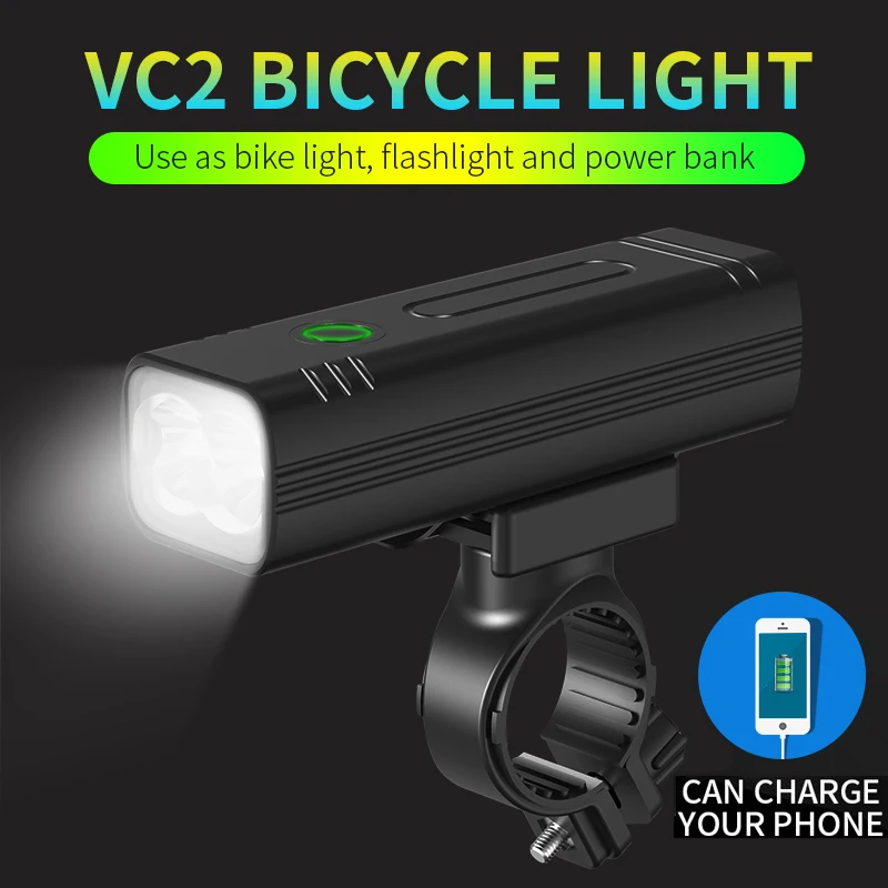 

VC2 Led Bicycle Light Front USB Charging Cycle Bike Headlight 2000 Lumens 2T6 MTB Handlebar Lamps Flashlight for Night Riding