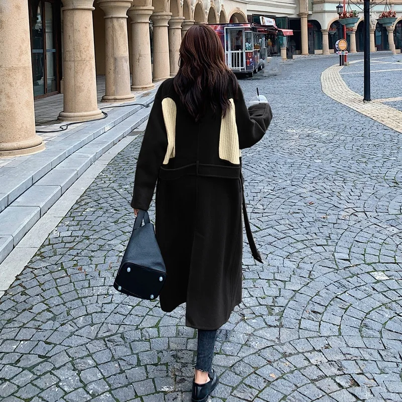 

LANMREM 2021 Autumn Turn-down Collar Single-breasted Loose Double-pockets Over The Knee Black Woolen Coat Fashion Tide 2A2082