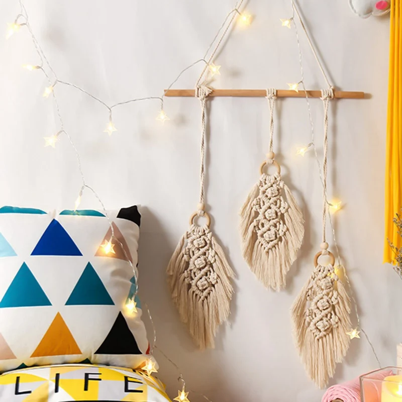 

Nordic Style Hand Woven Leaves Shape Macrame Art, Bohemian Woven Cotton Rope Tapestry Sheet Wall Hanging Room Decor