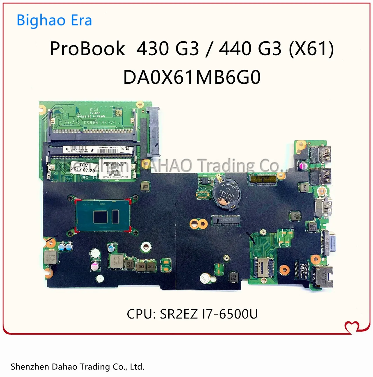 

For HP ProBook 430 G3 440 G3 Laptop Motherboard With i7-6500U CPU DA0X61MB6G0 Mainboard 830940-001 830940-601 100% Full Tested