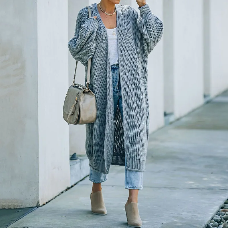Укороченный длинный кардиган Женский Свитер оверсайз сезон осень-зима вязаный