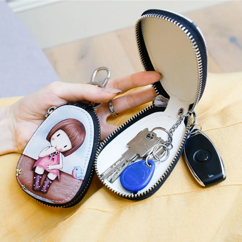 

2021 Painted Design Women Girls Key Bag PU Leather Key Wallets Housekeepers Car Key Holder Case High Quality Keychain Pouch