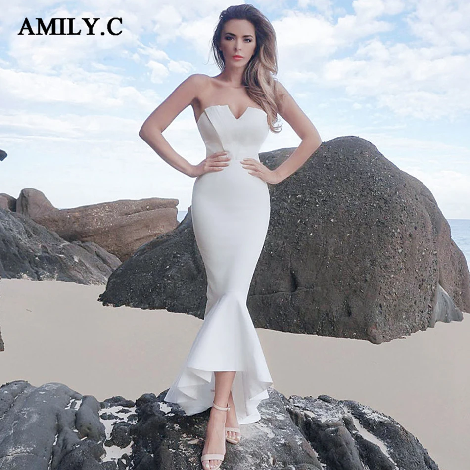 Женское облегающее платье amilly. c Белое Облегающее без бретелек для знаменитостей