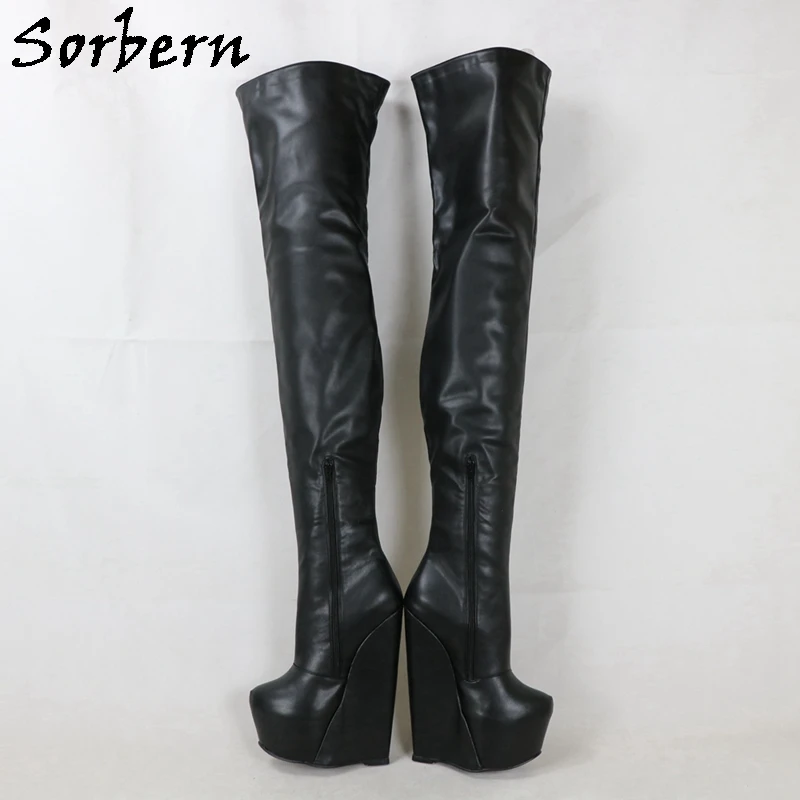 Sorbern Extrem Long Boots Women Crotch Thigh High Narrow Wedge Heels 20Cm High Invisible Platform Shoes Drag Queen Boot Custom