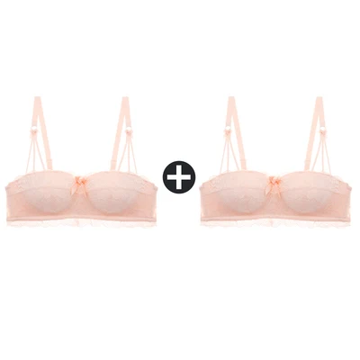 Pink And Pink Top 2 шт., бюстгальтеры для женщин, маленькая грудь, беспроводной бюстгальтер, кружевной бесшовный бюстгальтер с эффектом пуш-ап и трусики, набор, половина чашки, сексуальные трусы, нижнее белье - Цвет: Pink And Pink Top