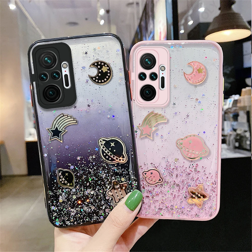 glitter planet phone case for xiaomi mi poco x3 pro x3 nfc 11 lite redmi note 10 9 8 pro camera protection soft silicon cover free global shipping