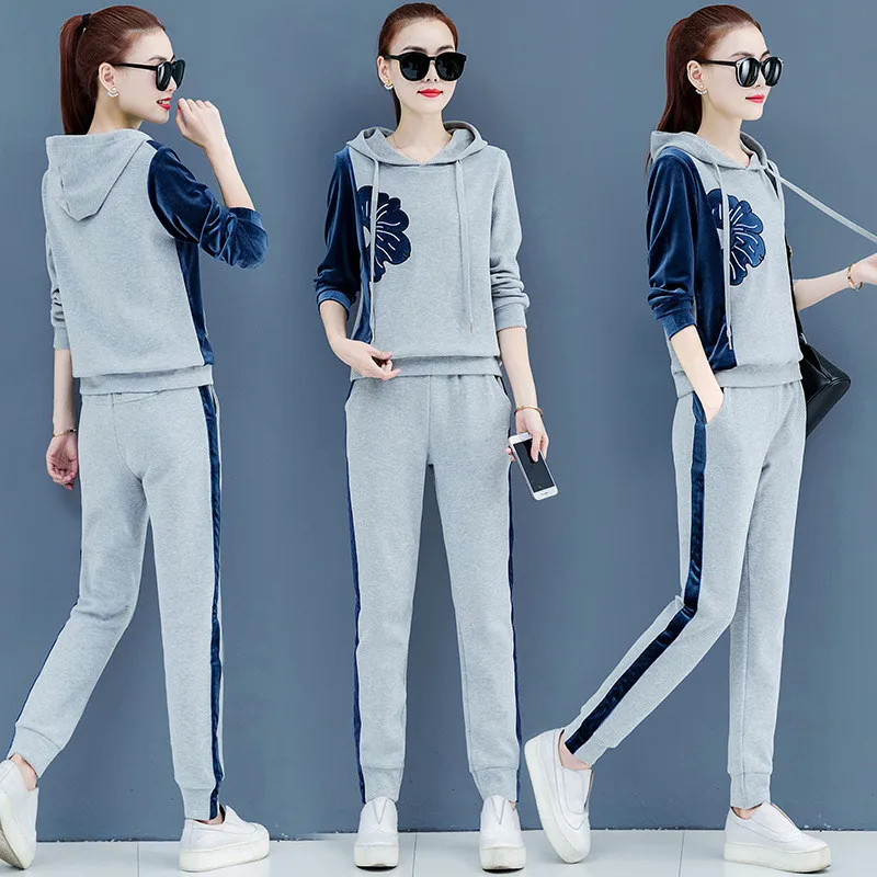 Womens Velour Tracksuit Set Casual Zipper Long Sleeve 2 Pieces Outfits Hoodie Sweatshirt& Sweatpants Size with Pocket M-3XL