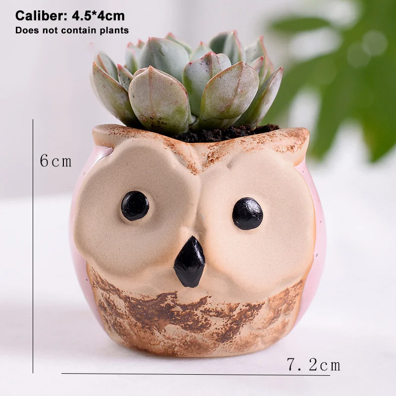 

Newly 6PCS Owl Succulent Thumb Flower Pot Macaron Kiln Variable Flow Glaze Retro Ceramic Animal Ornaments VA88