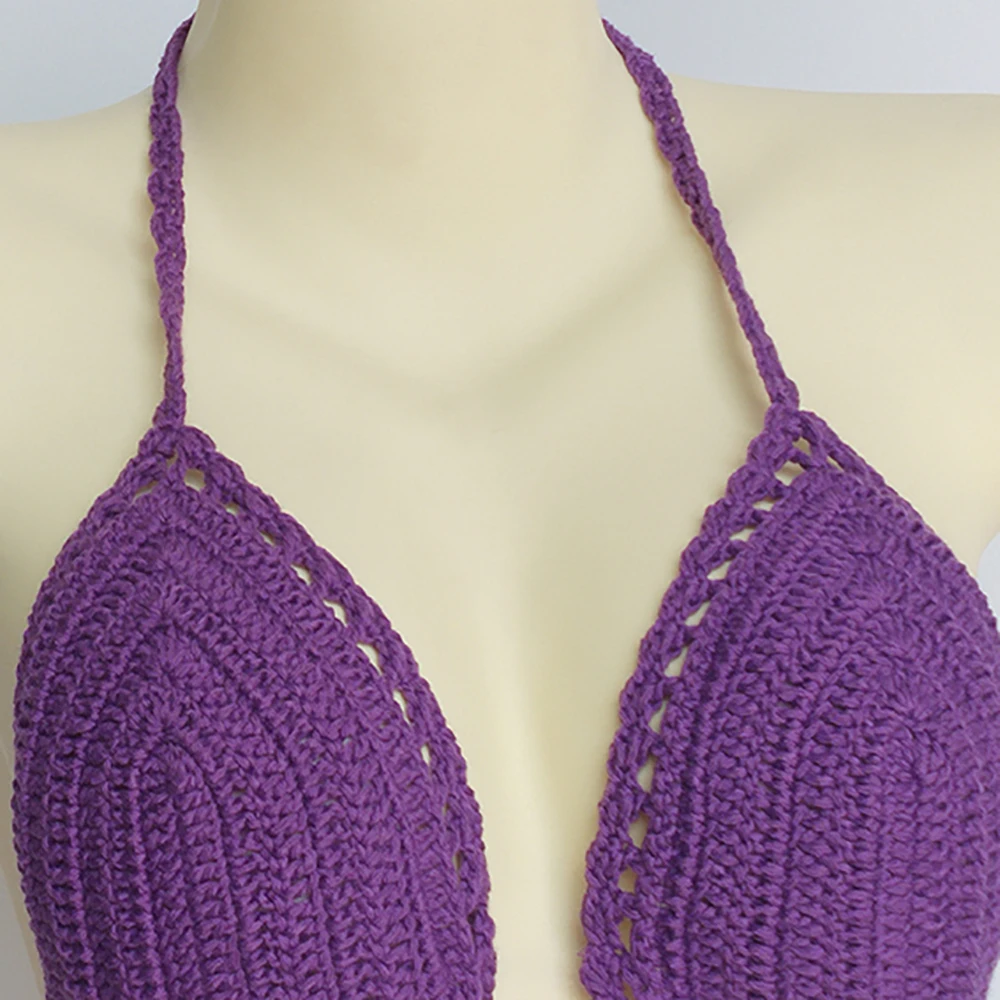 Цельные бикини купальник Mujer крючком красный верх купальника Knit Sexy Бикини Для женщин купальный бюстгальтер большой женский купальный костюм S-XL - Цвет: purple top
