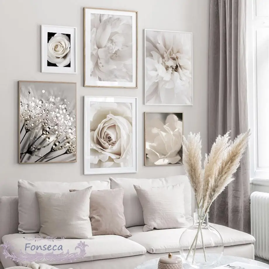 Картина на холсте с изображением белых одуванчиков пионов роз плакаты и принты в