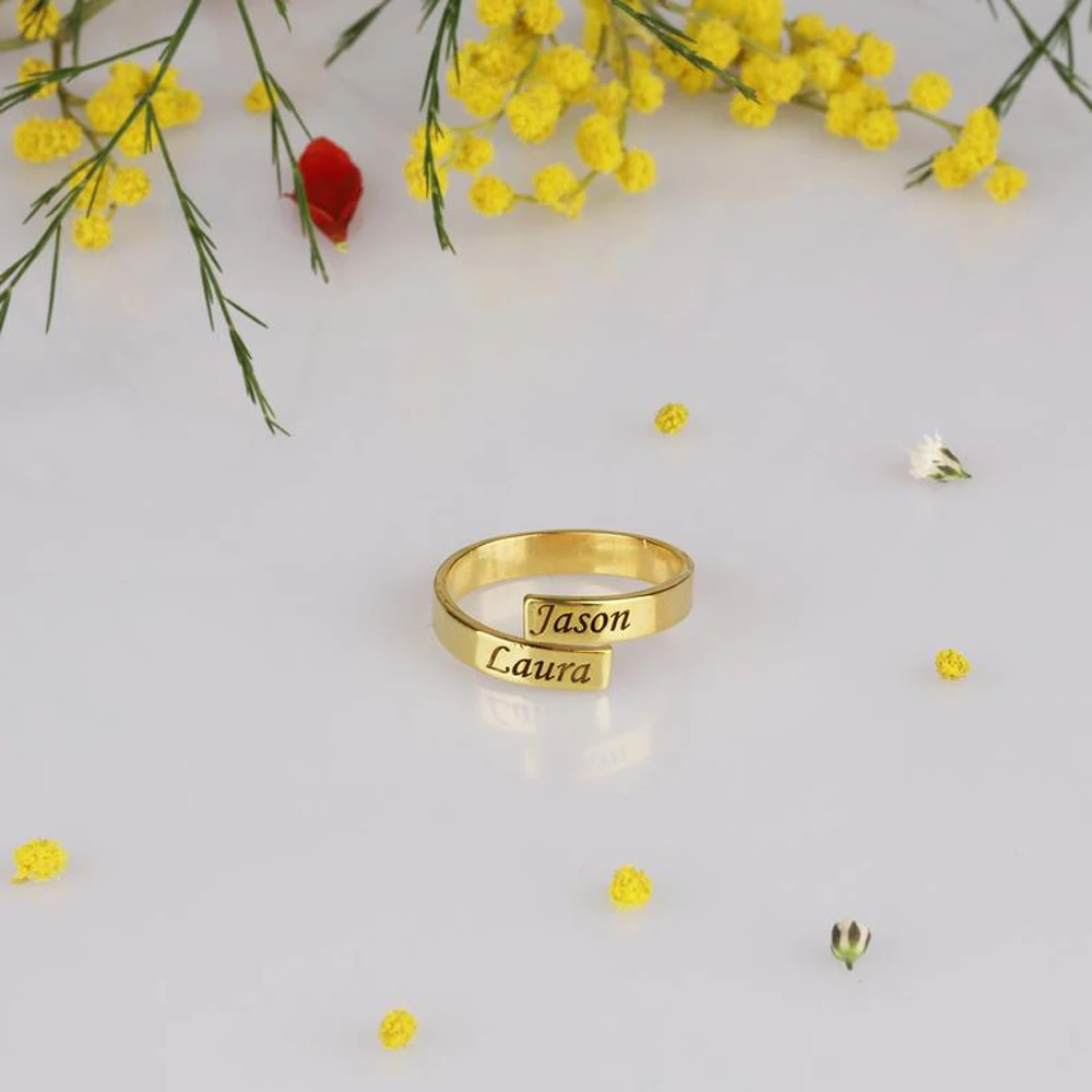 

Индивидуальное открытое дамское кольцо Mumuxing, регулируемое мужское кольцо из нержавеющей стали с двойным именем на заказ, подарок на День св...
