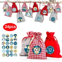 24 pcs christmas linen packaging bag christmas gift bag advent calendar bag party favor wrapping package for christmas party