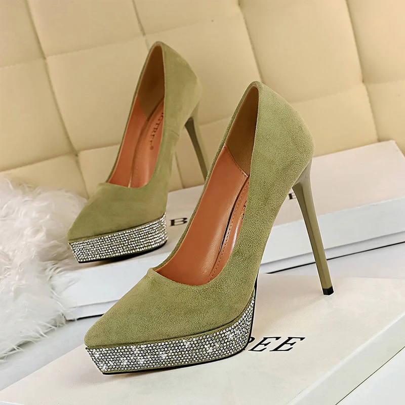 Корейская мода тонкий каблук Высокий замша стразы Водонепроницаемая платформа