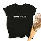 И надписью Jesus Is King женское Christian в винтажном стиле с коротким рукавом футболки Harajuku футболки эстетическое вера Религия Женская одежда Camisetas Mujer