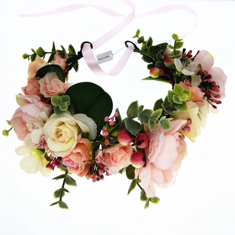 

Pink Flowers Crown Festival Headpiece Women Hair Accessories Headdress Girl Baby Crown Floral Garland Wedding Floral Headwear