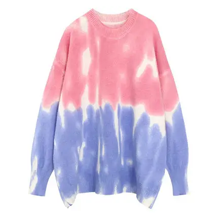 

Korean Fashion Pink Sweater Tie Dye Jumper and Pullovers 2020 New Patchwork Casual Knitwear Pull Jumpers Kawaii Christmas