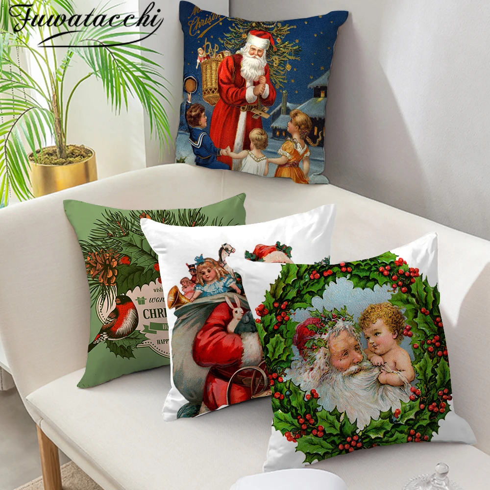 

Fuwatacchi European Style Cushion Cover Christmas Santa Claus Pattern Pillow Cover Home Sofa Car Decorative Throw Pillowcase