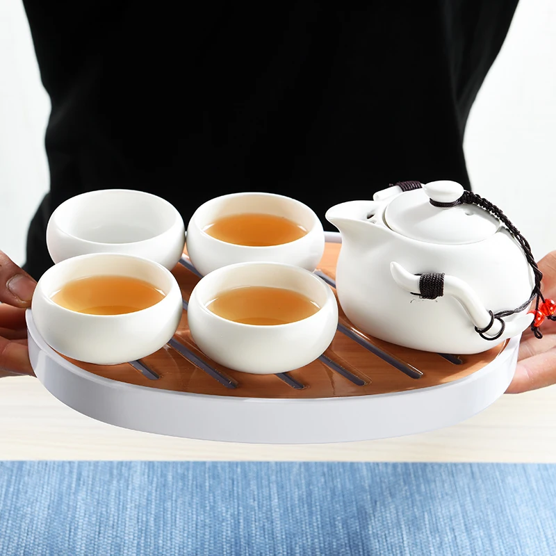 Ceramic Chinese Kung Fu Tea Set with Four Cups of Portable Bags Fast Packs Outdoor Cup Teapots Teaware Bone China Sets | Дом и сад