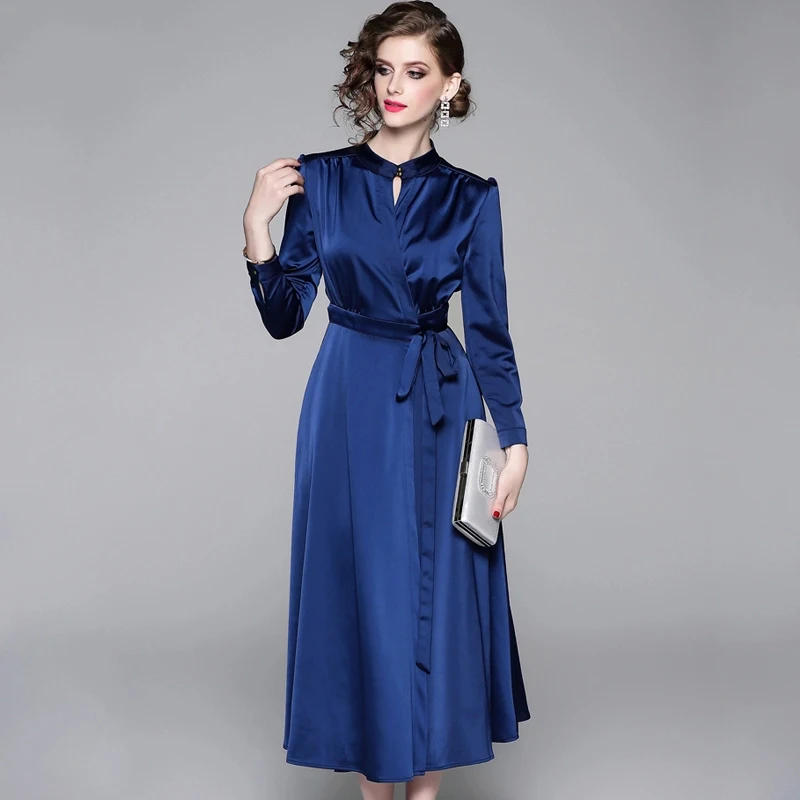 Новое Осеннее простое модное женское платье для офиса Повседневное с длинным