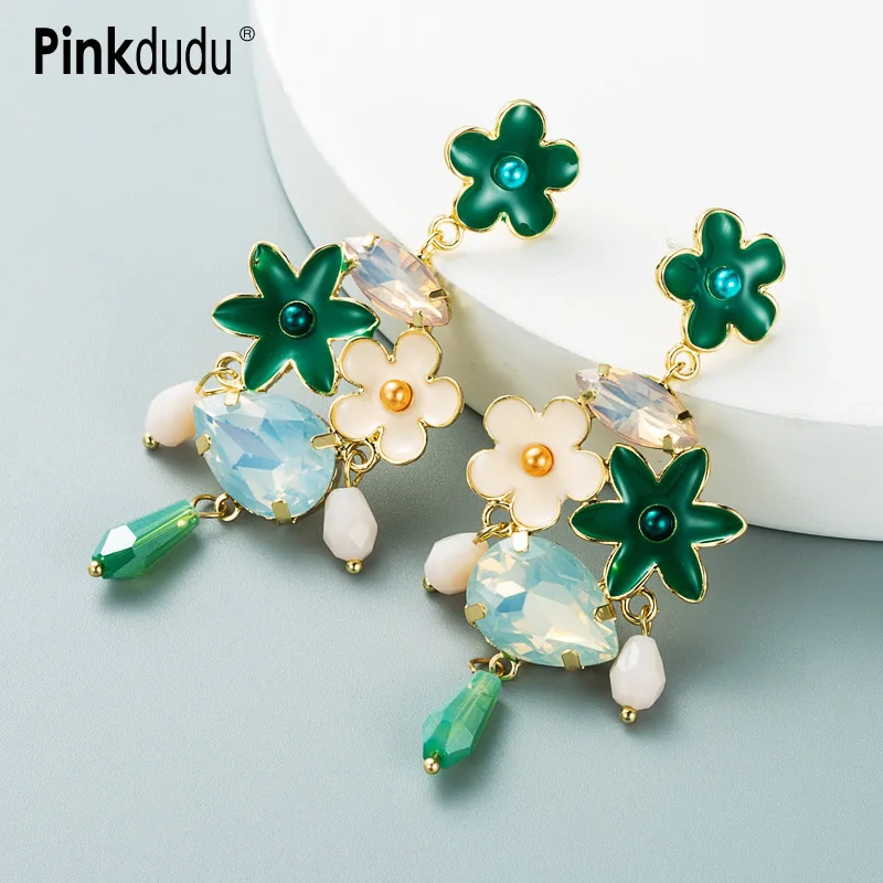 

Pinkdudu New Simple Green Pastoral Style Drop Earrings Crystal Drop Glaze Alloy Dangle Earrings for Women Jewelry Gifts PD591