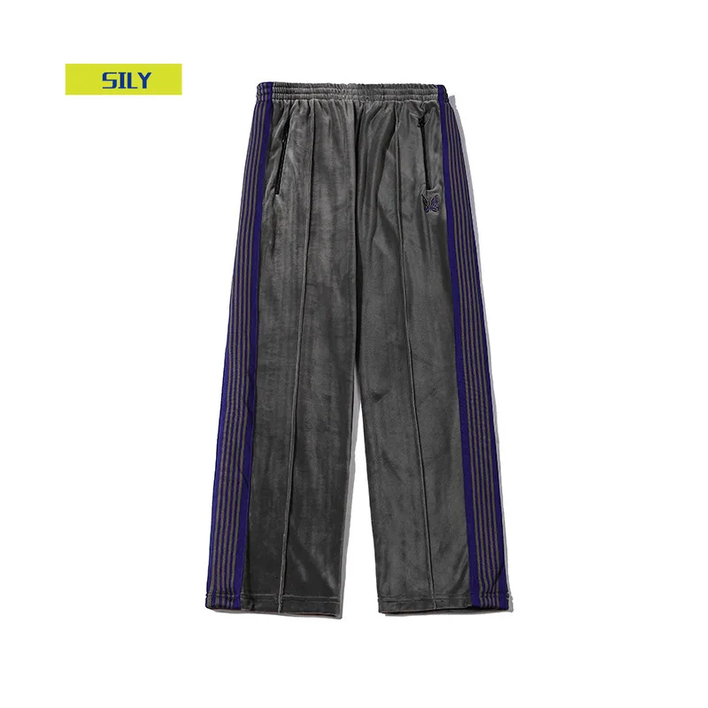 

2021 new European and American men's and women's trousers velvet embroidered butterfly loose straight trousers