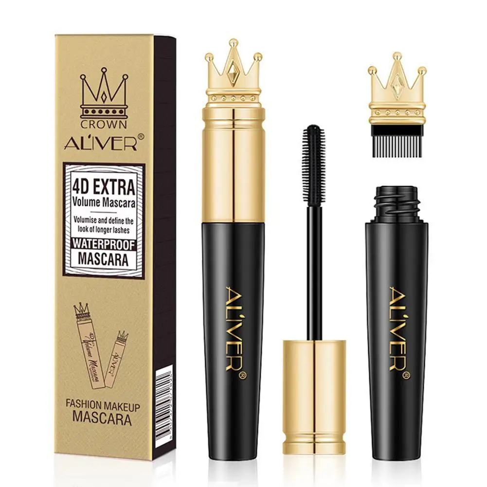 

10g Black Natural Crown Lengthening Long Lasting Smudge Proof 4D Silk Fiber Waterproof Mascara Dramatic Extension Eye Makeup