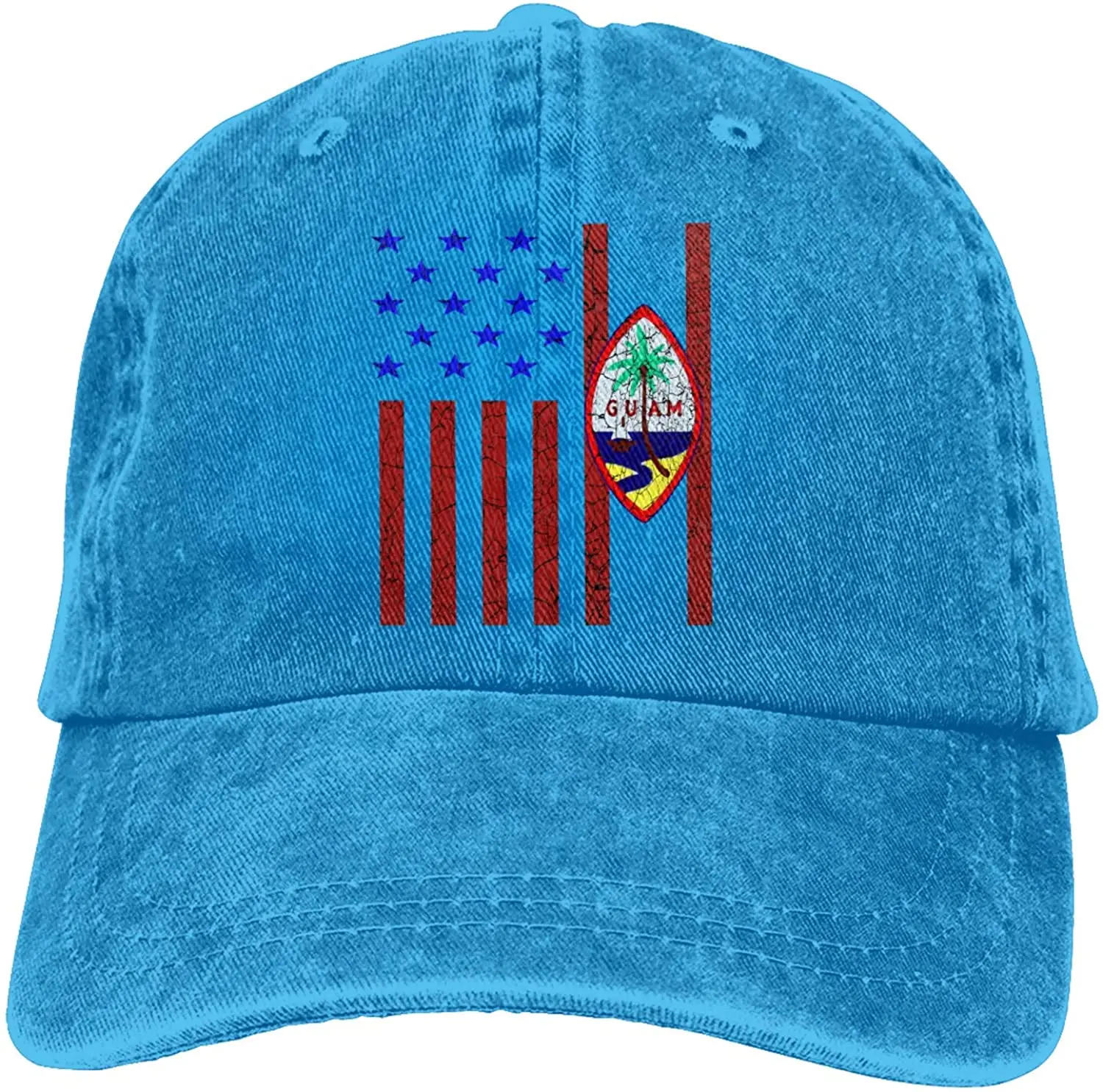 

USA Coat of Arm Guam Flag Sports Denim Cap Adjustable Unisex Plain Baseball Cowboy Snapback Hat