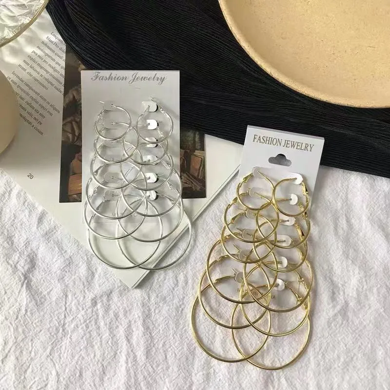 Hot seller geometric earrings for ladies punk-style big round 6 pairs with a earring 2019 fashion feminine accessory | Украшения и