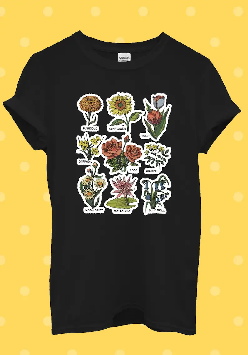 

Wildflowers Marigold Sunflower Tulip Jasmine T Shirt Men Women Oversized T-shirt For Men