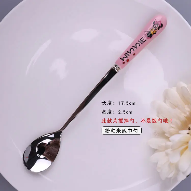 

Disney Minnie Long Handle Mixing Spoon Ceramic Handle Stainless Steel Milk Tea Spoon Coffee Spoon
