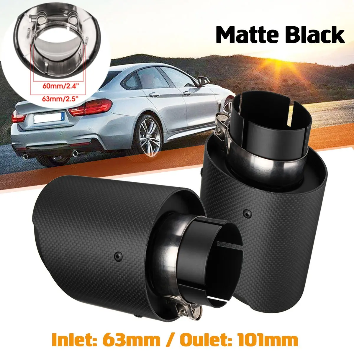 

Inlet 63mm 2.5" Outlet 101mm 4" Carbon Fiber Car Exhaust Tail Pipes Muffler Tip Tail End Muffler Pipe Universal Stainless Steel
