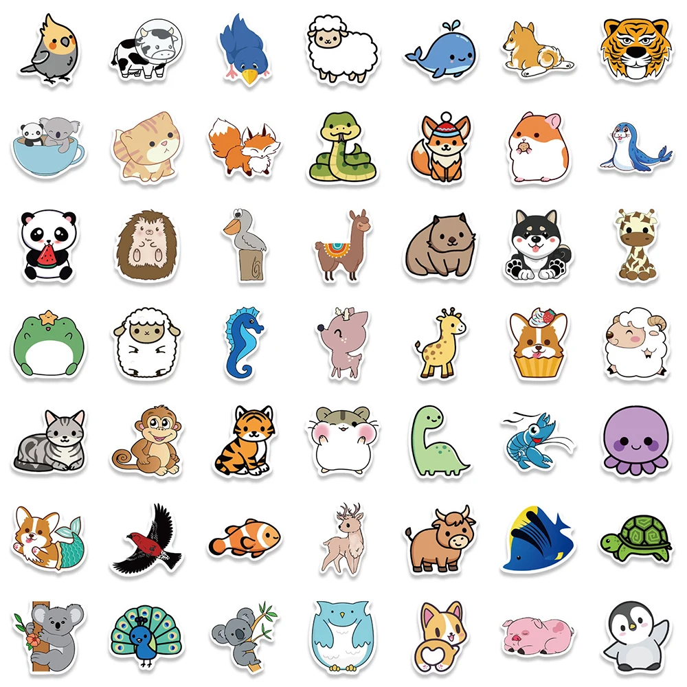 50/100 PCS Mixed Cute Animal Stickers Pack For Kids Kawaii Cartoon Panda Bird Monkey Corgi Cat Dog Rabbit Animals Decal Sticker images - 6