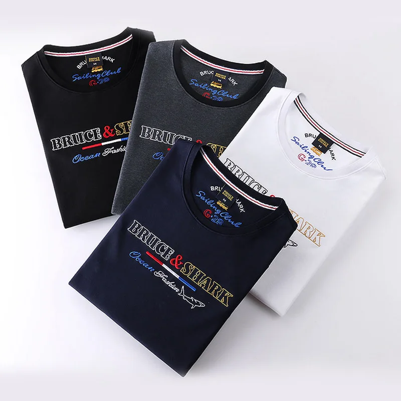 Брюс и Акула длинный рукав для мужчин размера плюс M To3XL 4XL хлопок 95% модная повседневная мужская высокая круглая 2355 с вышивкой