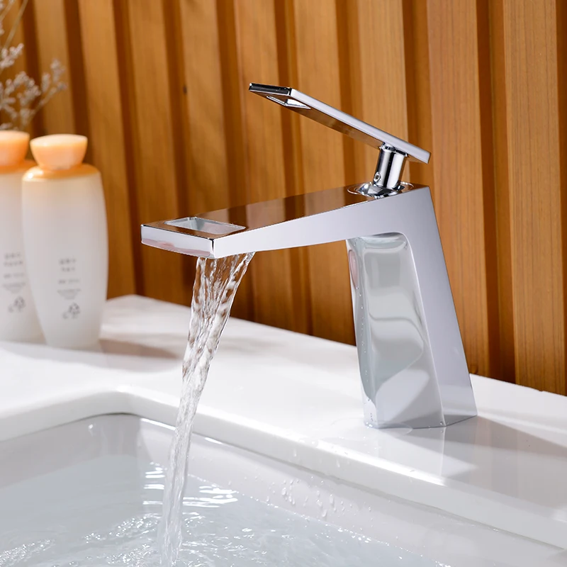 Простой креативный кран водопад для ванной комнаты медный горячей и холодной