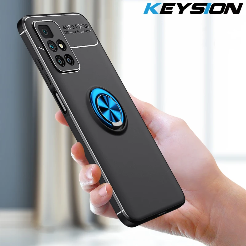 

KEYSION Shockproof Case for Redmi 10 Prime Note 10 Pro 10T 5G Silicone Ring Stand Phone Back Cover for Xiaomi POCO X3 GT F3 GT