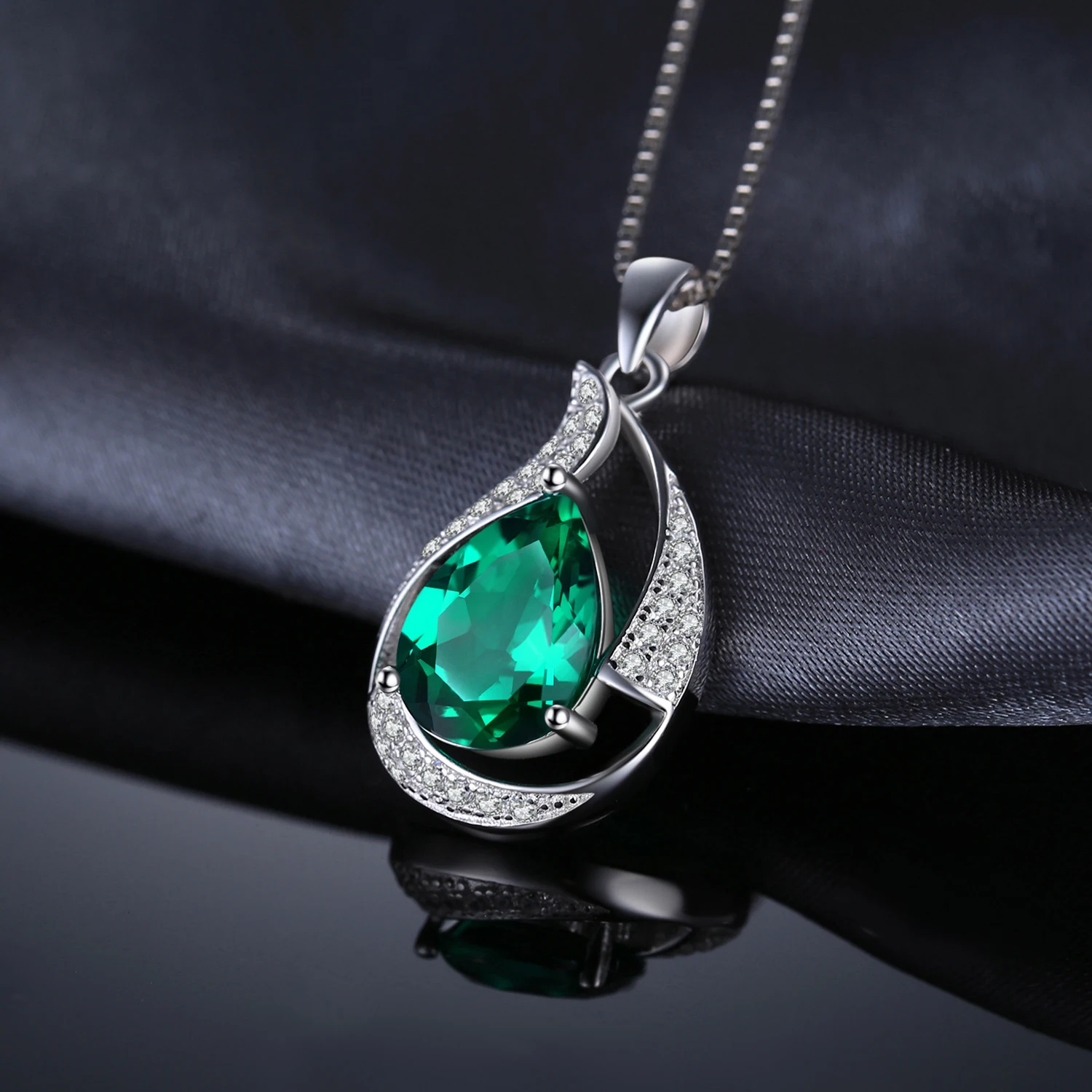 Jpalace 3ct Simulated Nano Emerald Pendant Necklace 925 Sterling Silver Gemstones Choker Statement Women No Chain | Украшения и