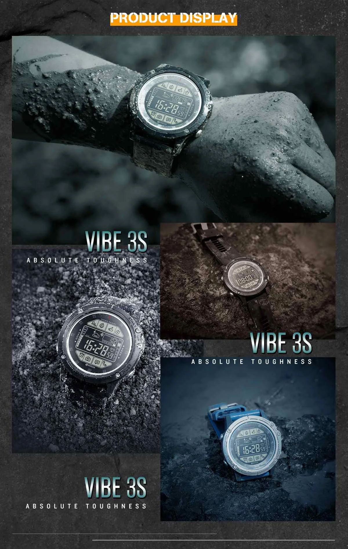 Новинка, Zeblaze VIBE, 3 S, 3 S, прочные уличные Смарт-часы, 50 м, водонепроницаемые, 5 АТМ, умные часы, в режиме реального времени, погода, фитнес-трекер для мужчин