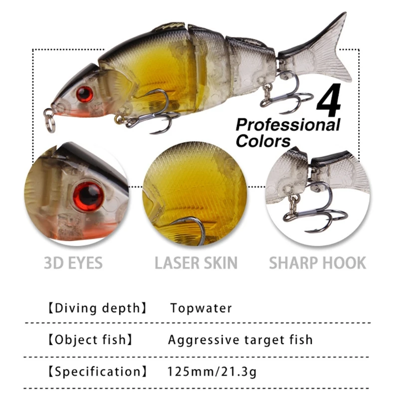 

Wobblers Pike Fishing Lures Artificial Multi Jointed Hard Bait 125mm/21.3g Trolling Crankbait Fishing Tackle