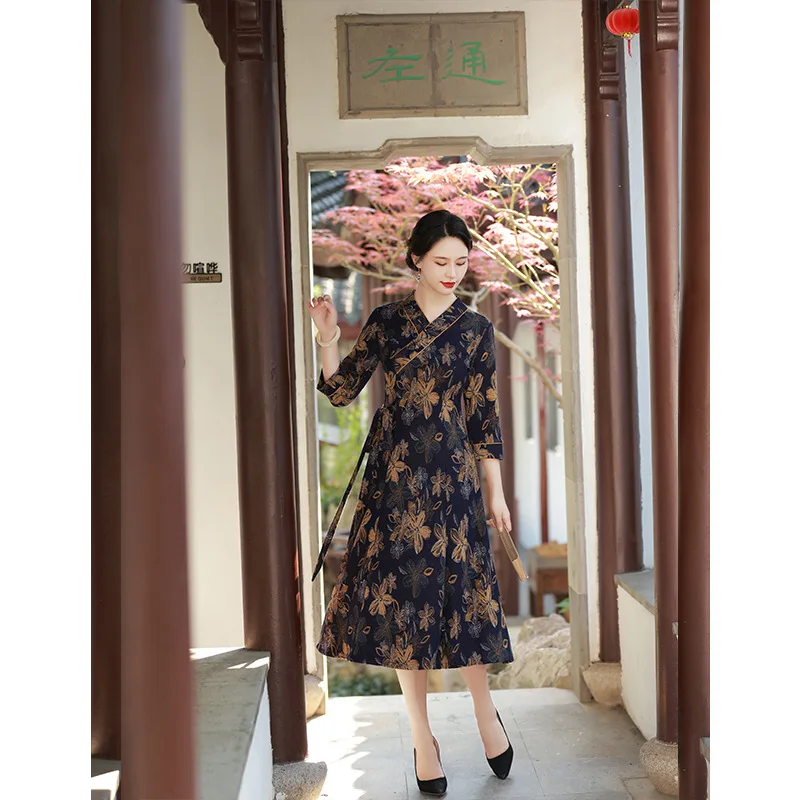 

H.RONG.X Daily Traditional Chinese Improved Cheongsam Dress New Fashion PlusSize Bodycon Qipao Elegant Winter Autumn ChipaoCP85