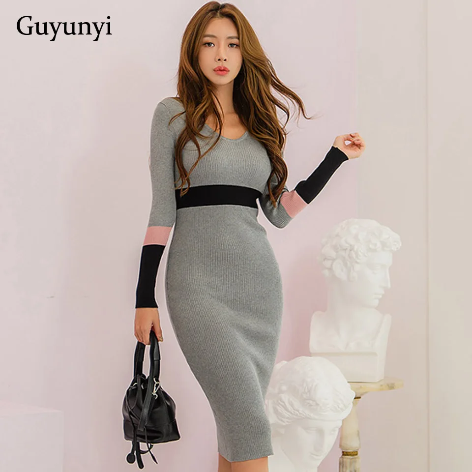 Женское облегающее платье карандаш с длинным рукавом и высокой талией|Женские