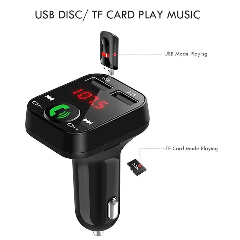 Автомобильный FM-трансмиттер многофункциональный модулятор громкой связи Bluetooth