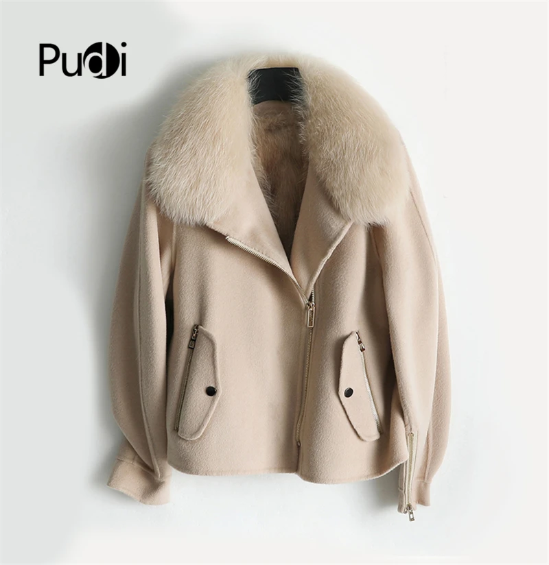 Женская куртка PUDI ZY320 из натуральной шерсти, Женское пальто с меховым воротником и подкладкой из лисьего меха, зимняя парка, Тренч