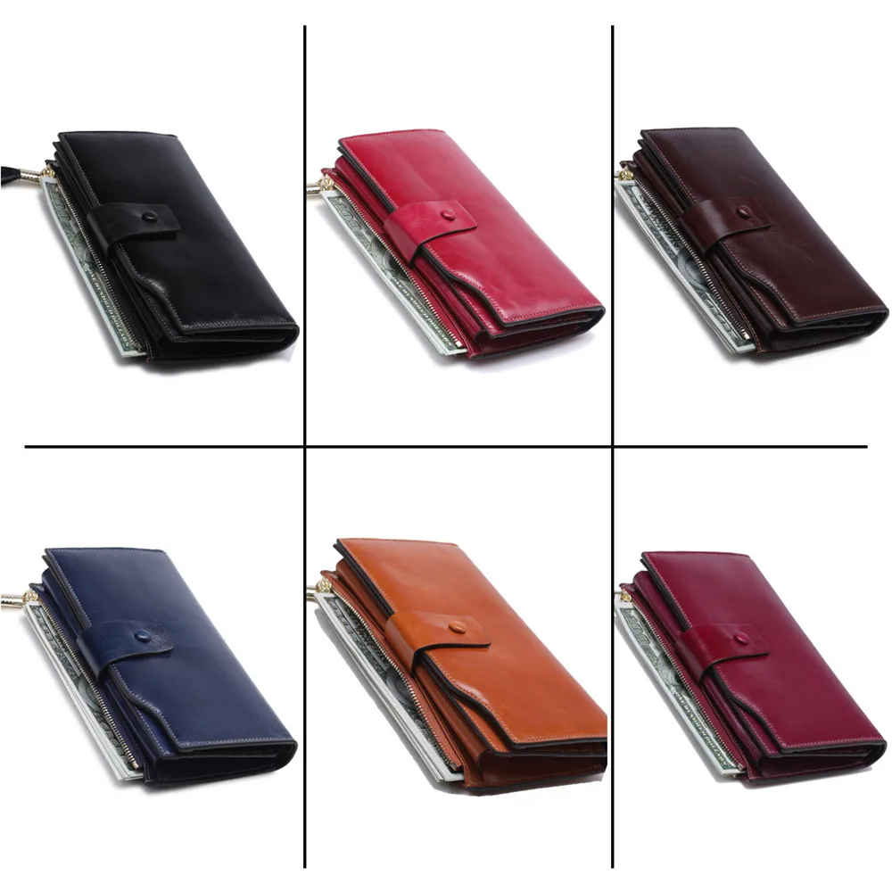 

RFID Genuine Leather Wallet Women Long Clutch Purses Female Wallets Luxury Top Layer Cowhide Phone Wallet Ladies Money Purse