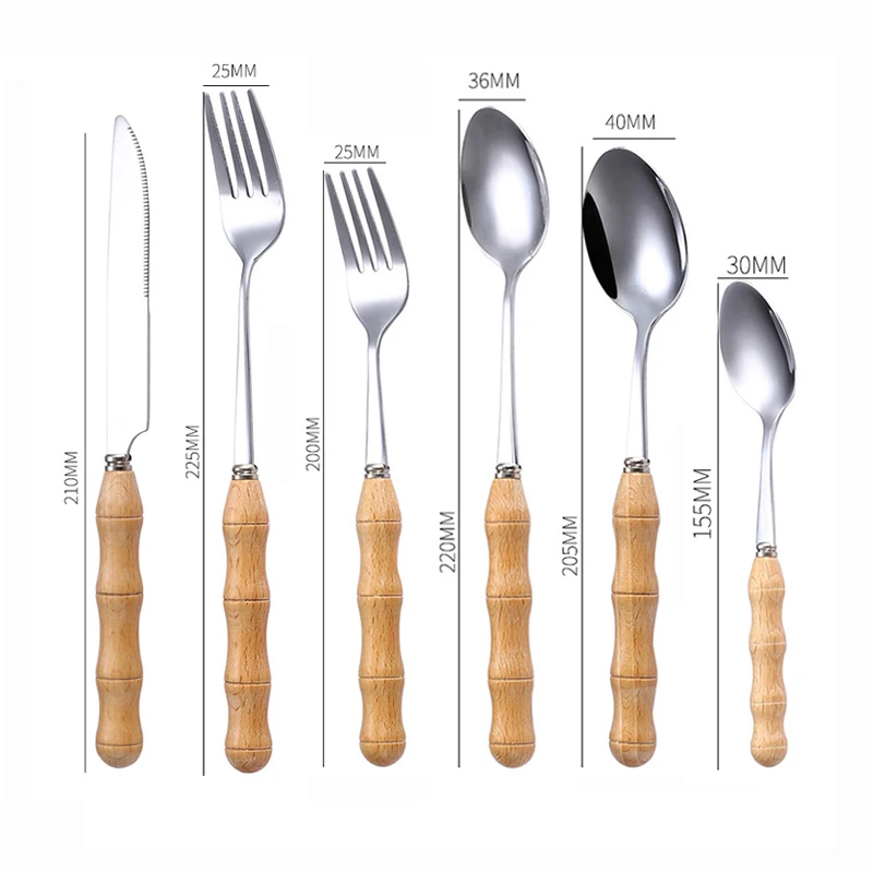 6/12/24/36 Pcs Stainless Steel Eco Friendly Wooden Handle Si