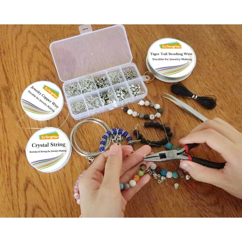 

Ewelry Making Supplies Kit Jewelry Repair Tool Set with Jewelry Pliers Beading Wires Open Jump Ring Lobster Clasps Necklace Cord