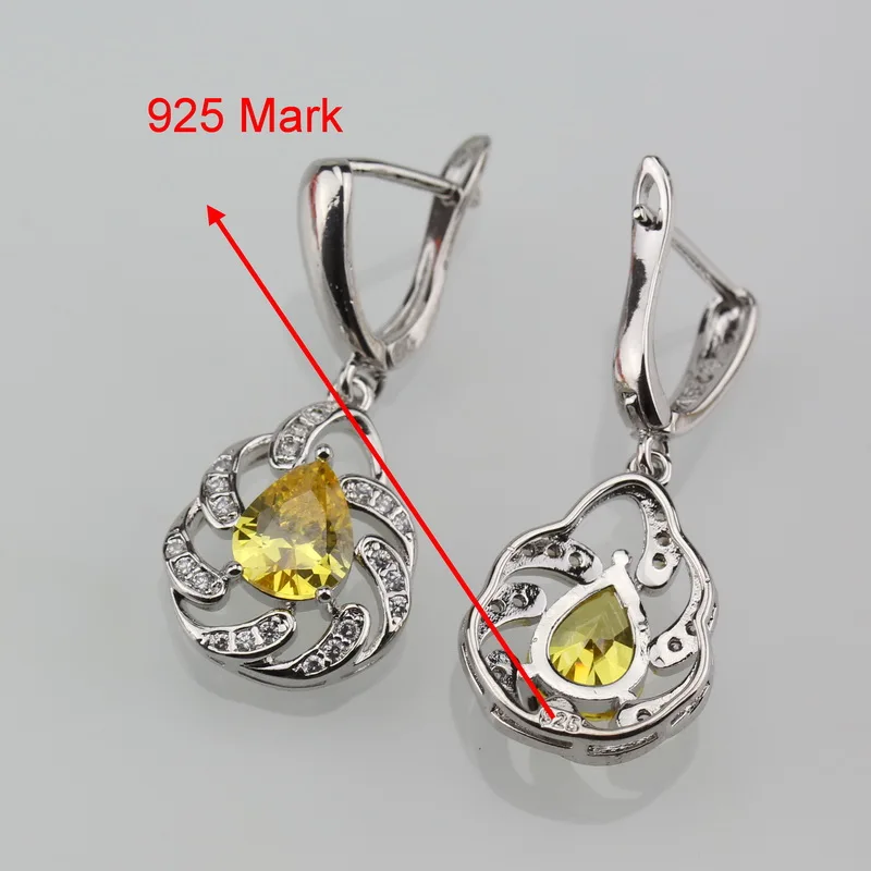 Лидер продаж 11 ослепительные желтые фианиты в форме капли воды серебряные