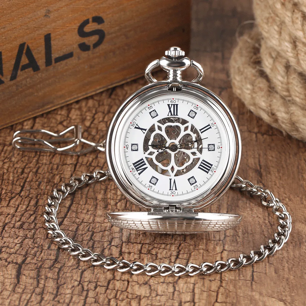 

Luxury Manual Mechanical Pocket Watch Silver/Gold/Bronze Stars Decor Half Hunter Antique Hand Winding Mechanism Pocket Timepiece