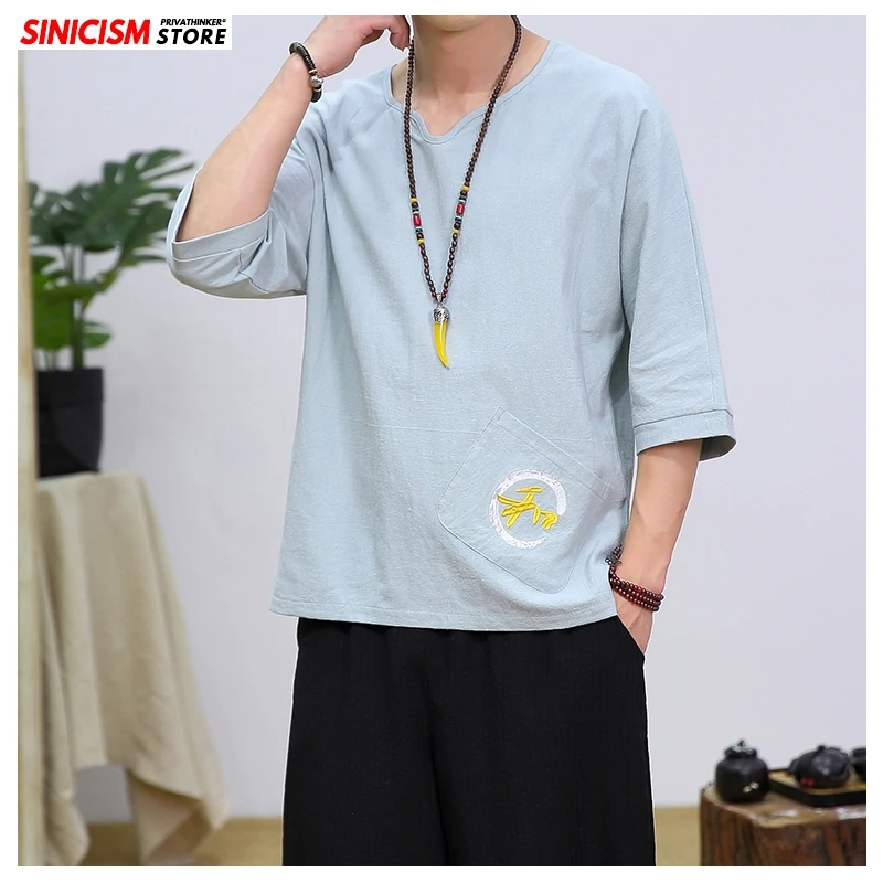 Sinicism Store новинка 2020 мужские однотонные футболки с круглым вырезом летние тремя