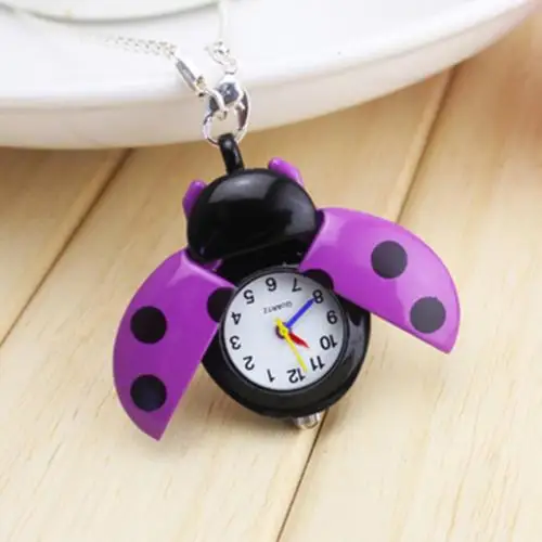 Фиолетовый Часы reloj Ретро Жук Божья коровка форма кварцевые карманные часы ожерелье кулон унисекс подарки Горячие карманные часы сплав форма жука - Цвет: Фиолетовый