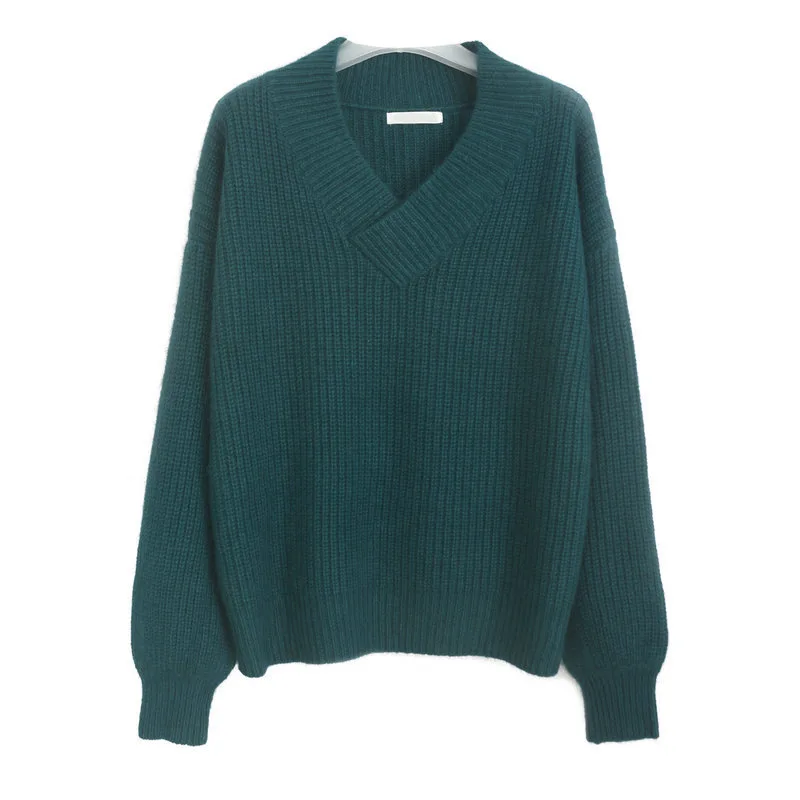 

Cotday Solid V-Neck 2020 New Fashion Women's Lazy Style Loose V-neck Lantern Sleeve Knitted Bottoming Pullover Women Sweaters